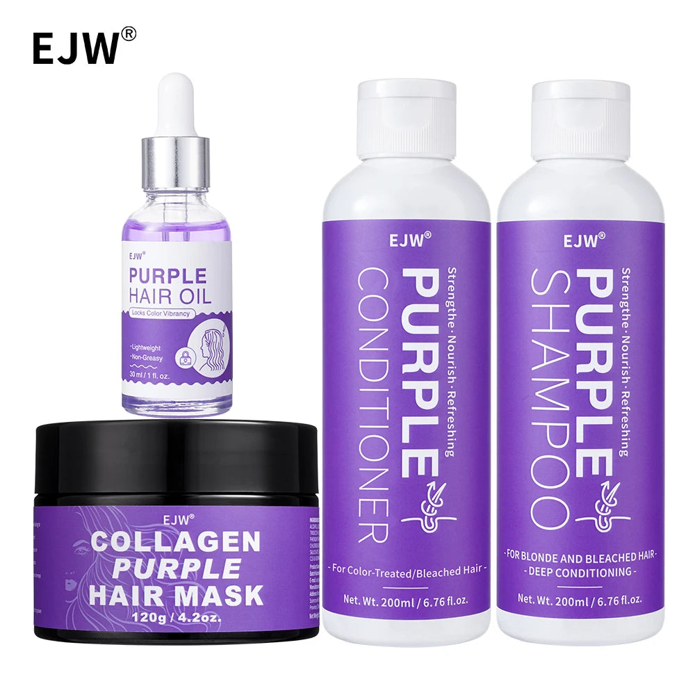 EJW Purple Shampoo & Conditioner Set, Purple Color Depositing Shampoo for Blondes,Bleached & Grey Hair,Enhances Shine & Brightn