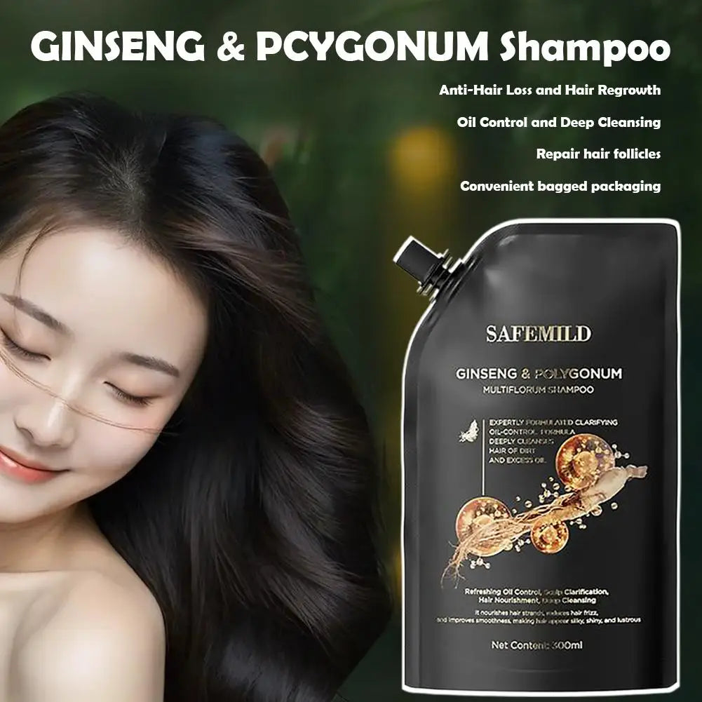 Black Ganoderma Polygonum Multiflorum Shampoo Ginseng Herbal Repair Nourish Hair Soft Smooth Moisturize Scalp Care 100ml/300ml