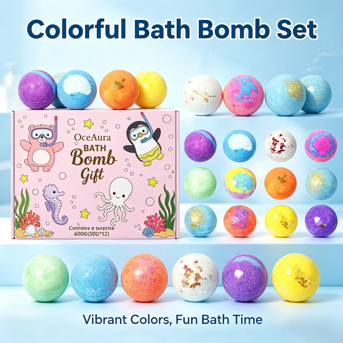 12pcs Bath Bombs Set with Surprise Toys Inside Essential Oil Moisturizing Skin Care Bathtime Sensory Play Gift for Boys & Girls