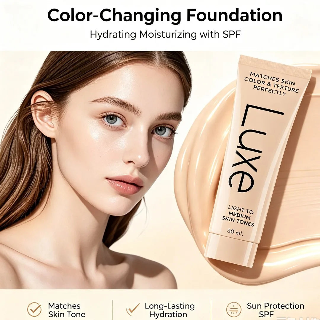 Luxe Color-Changing Foundation Waterproof Skin Tone Concealer Lightweight Sunscreen Full Coverage Makeup Easy Base All Skin Type
