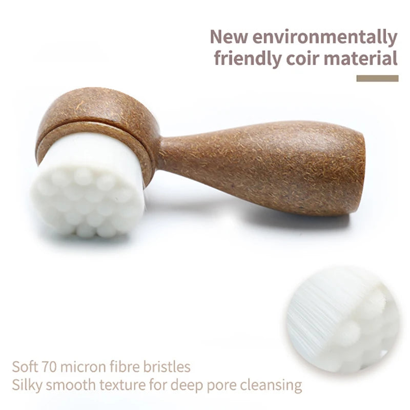 Coconut Shred Handle Double-Sided Facial Cleanser Brush Blackhead Pore Cleaner Exfoliating Beauty Tool