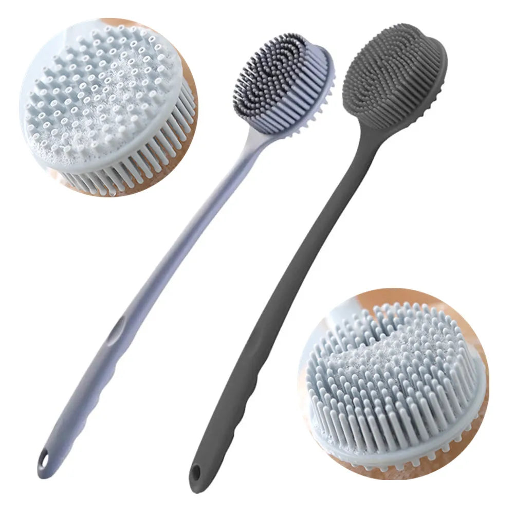 Silicone Scrubber Long Handle Exfoliating Shower Brush Double Sided Back Cleaning Dirt Remover Massage Bathing Body Skin Care