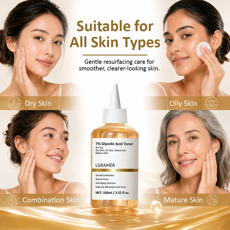 100ml Exfoliating Facial Toner,7% Glycolic Acid Exfoliating Toner,Pore Minimizing Toner,Smooth Skin, Even Tone,Hydrating Formula