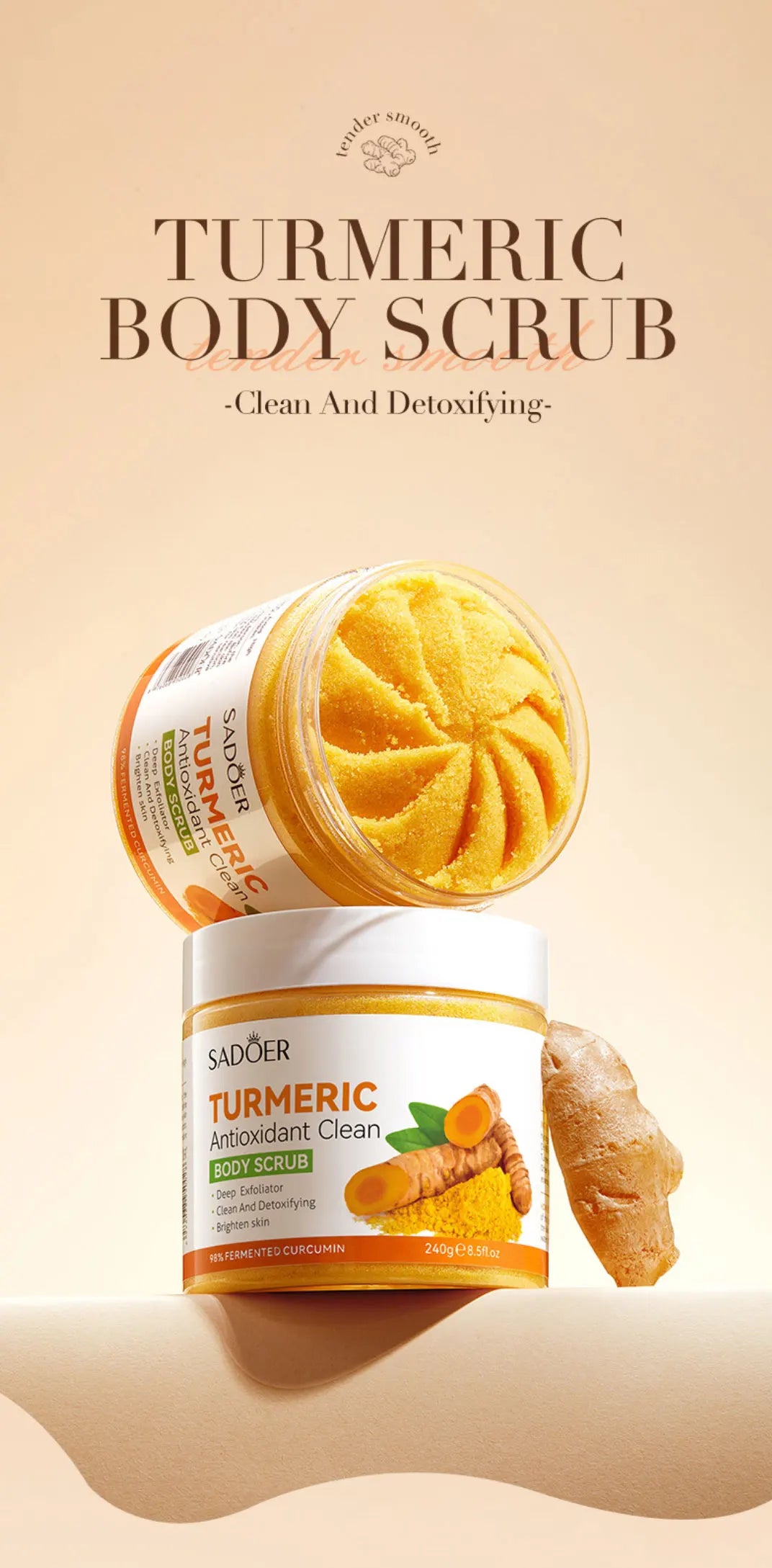 240g Turmeric Body Scrub, Antioxidant, Deep Exfoliating, Cleanses, Brightens, And Smooths Skin