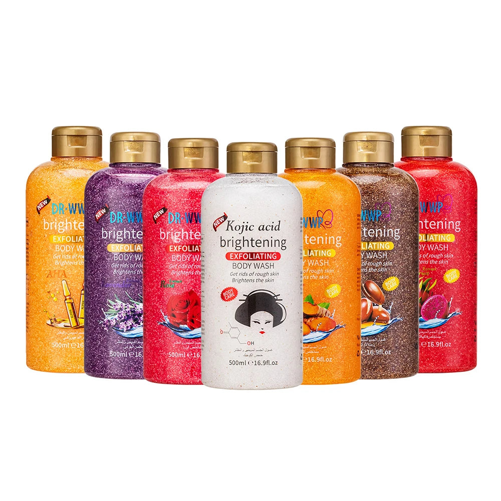 Rose Lavender Kojic Acid AHA Shower Gel Deep Cleansing Brighten Skin Scrub Body Wash Exfoliator Body Care Fragrance Skincare