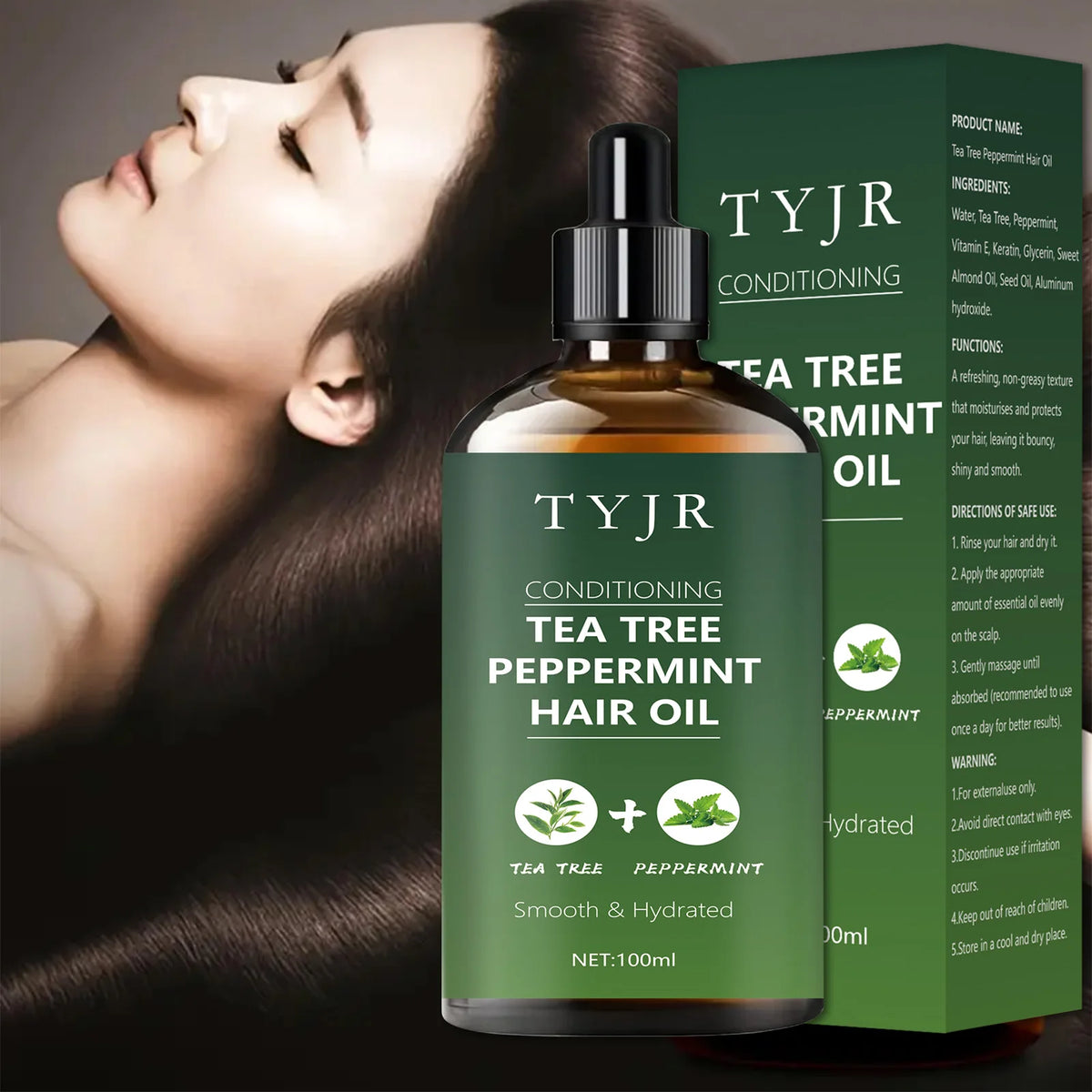 Tea tree peppermint oil for skin care, massage, shower, diffuser relaxing essential oil for face, body, nails, hair, eyelashes