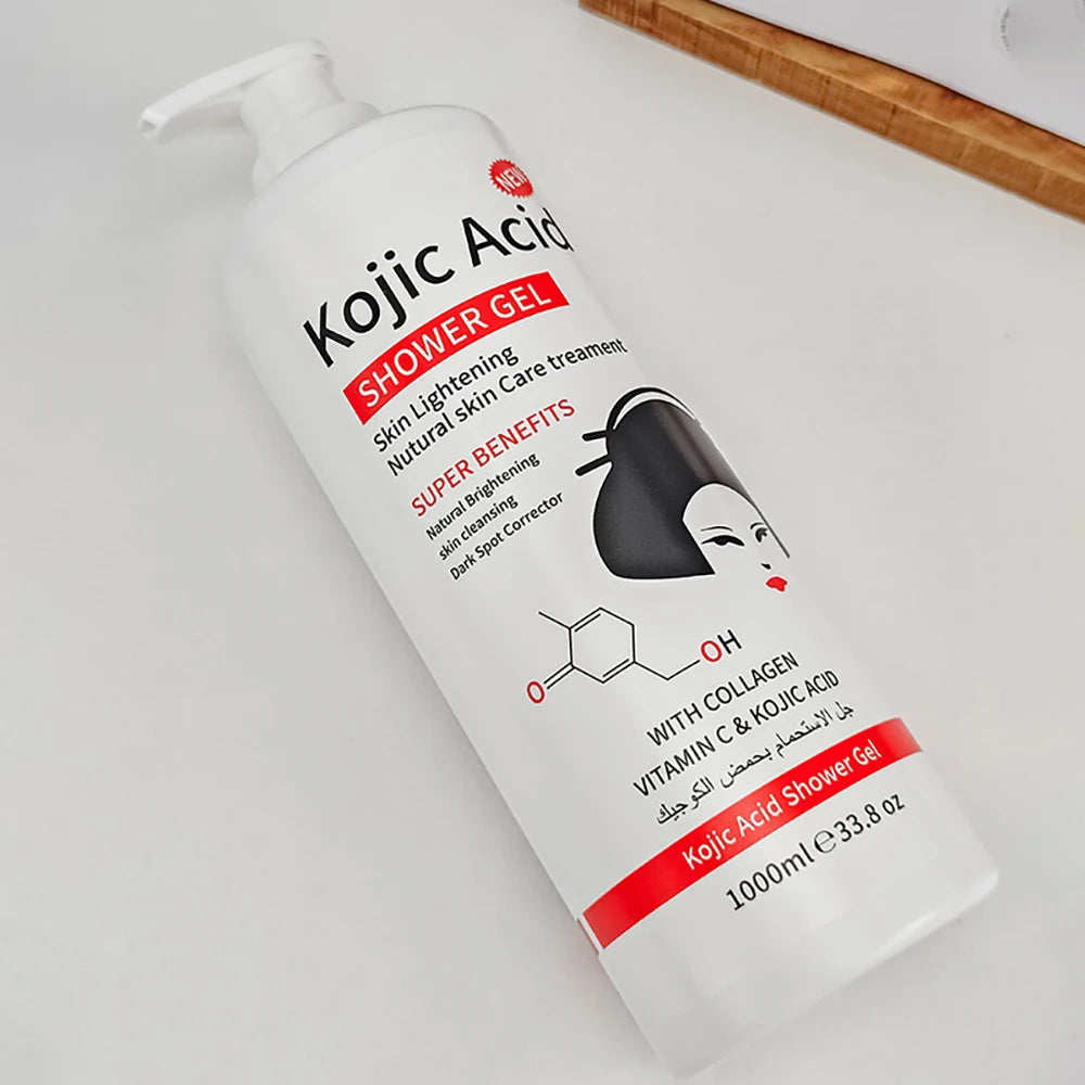 1000ml Kojic Acid Shower Gel Deep Cleansing Brighten Skin Body Wash Skin Whitening Exfoliator Body Care Moisturizing Skincare