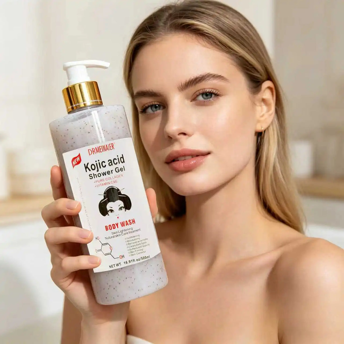 500ml Kojic Acid Shower Gel Deep Cleansing Brighten Skin Body Wash Skin Whitening Exfoliator Body Care Moisturizing Skincare