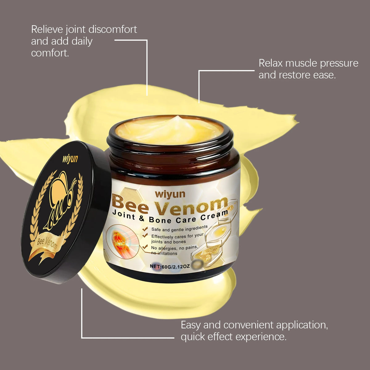 Bee Venom Joint Muscle Soothing Cream For Tech Neck Keyboarder Wrist Mouse Wrist Bee Venom Joint Care Fast Acting Non-Greasy Muscle Relaxation Massage Cream For Office Worker Post-Workout Recovery