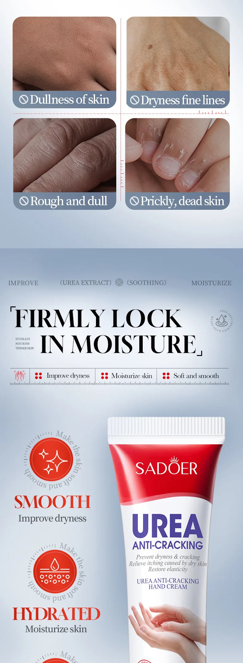 3/5pcs SADOER 10% Urea Anti-Cracking Hand Cream Panthenol HA Deep Moisturizing Improve Dryness Repair Cracked Hands Skincare 30g