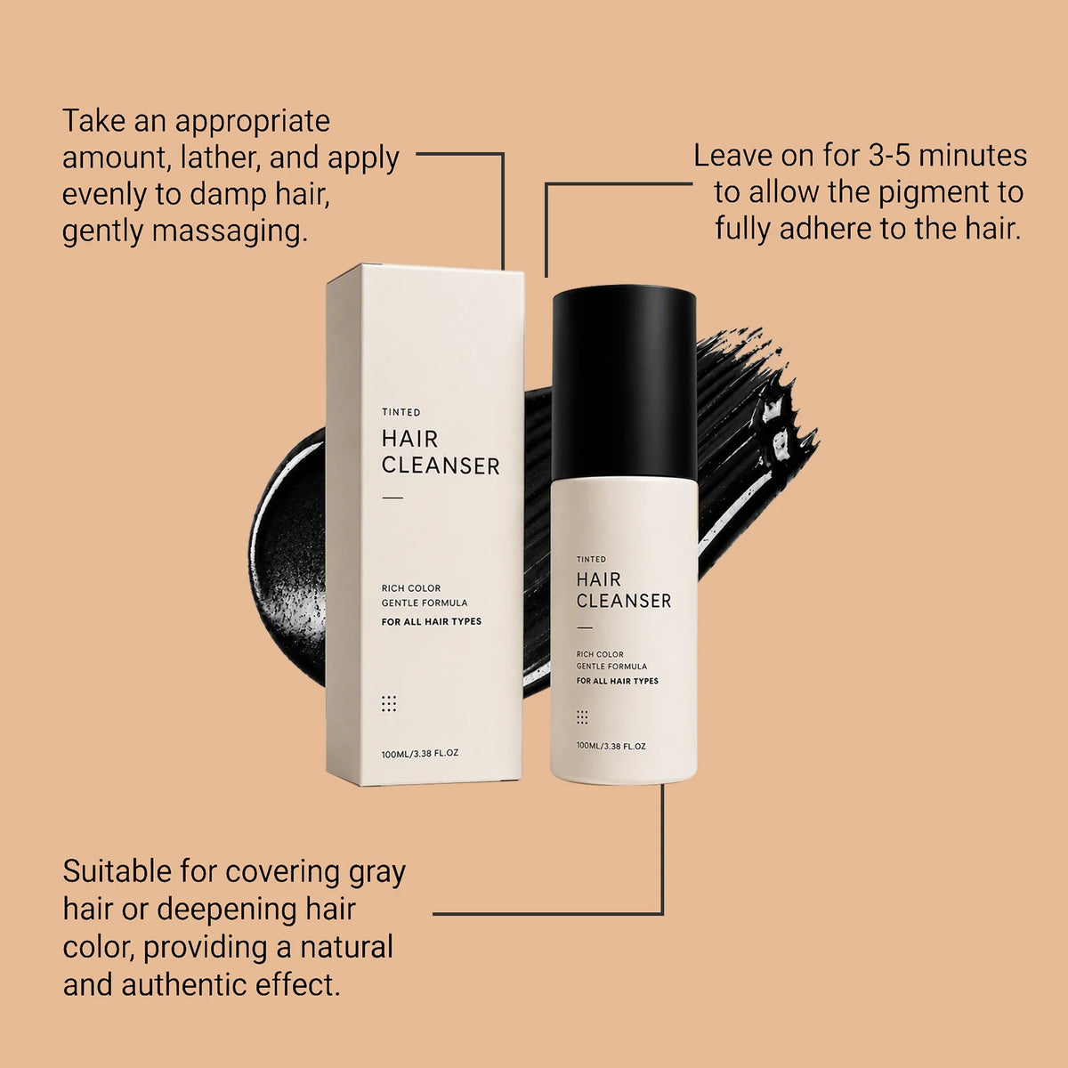 3 In 1 Semi‑Permanent Hair Color Shampoo,Long Lasting Home Hair Coloring Mess‑Free Gray Hair Solution Mild Botanical Dye Shampoo