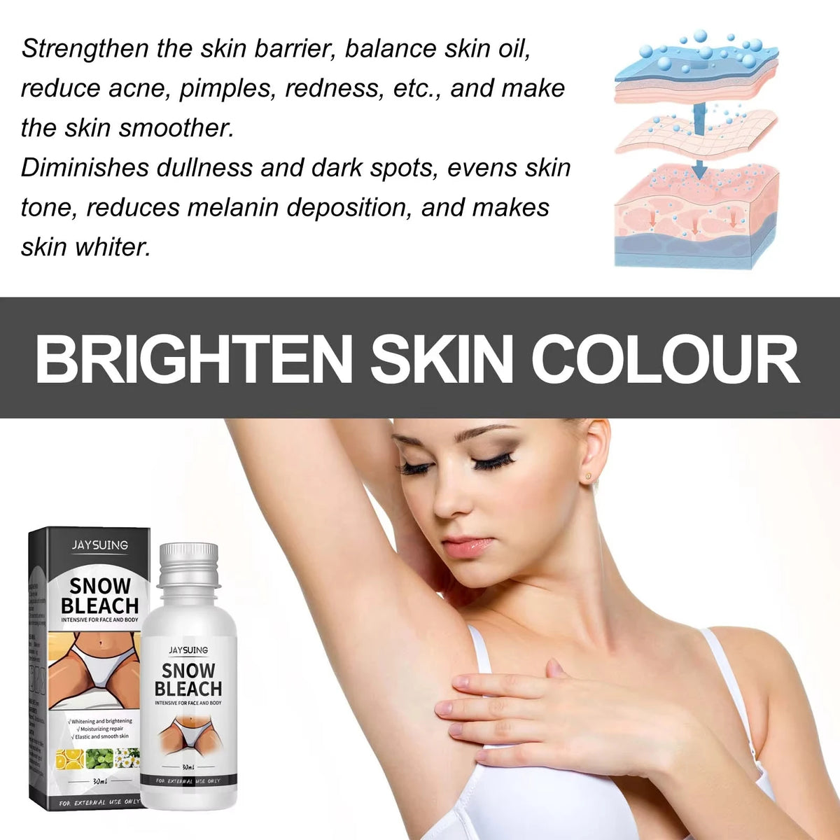 Body Snow Bleach Cream Dark Spot Corrector Niacinamide Brightening Body Cream for Underarms Inner Thighs Knees Elbows Bikini Are