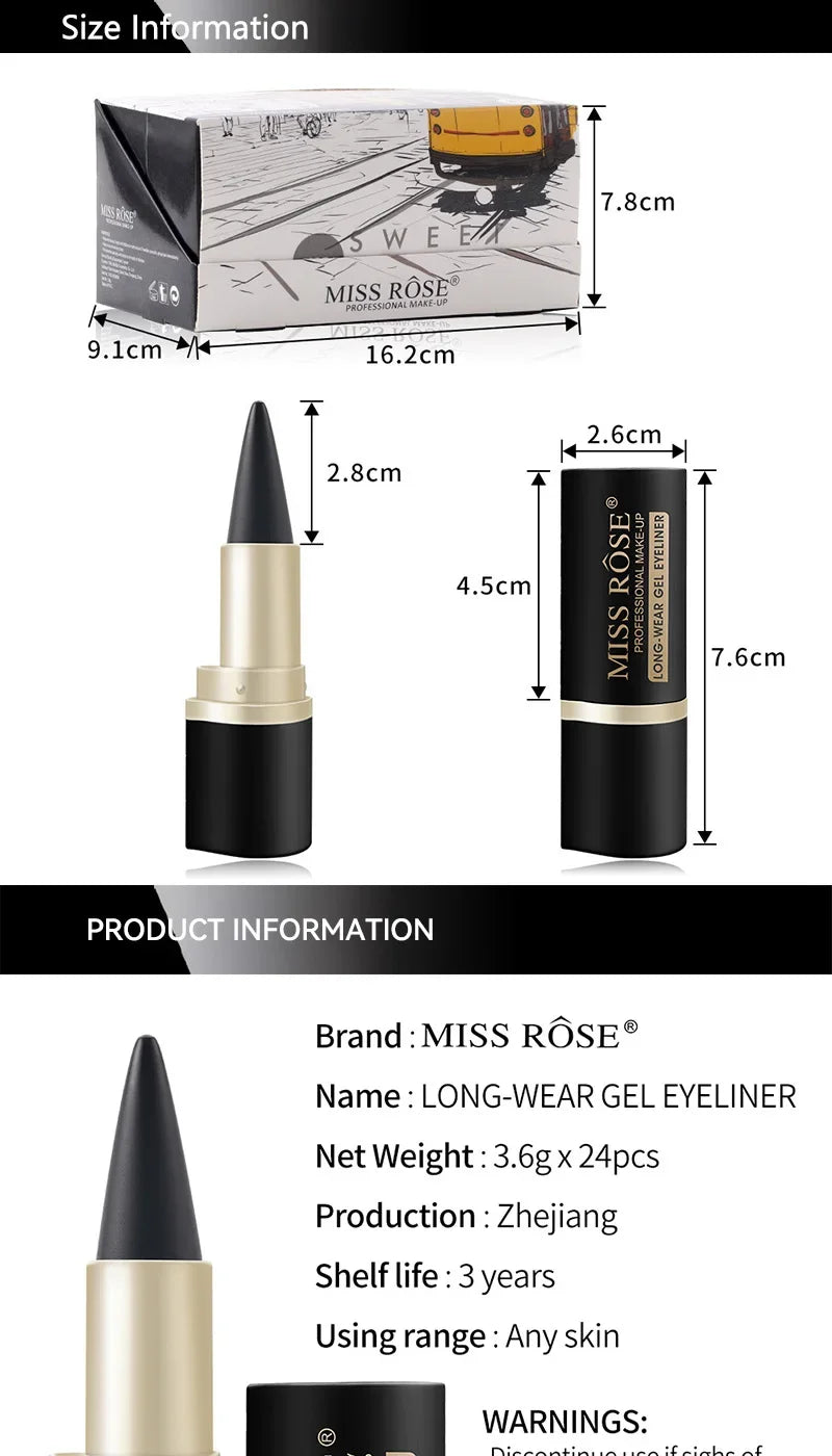 Waterproof Eyeliner Gel Matte - 24H Quick-drying Rich Pigment Single Head Gel Pencil Smudge-proof Long-lasting Black