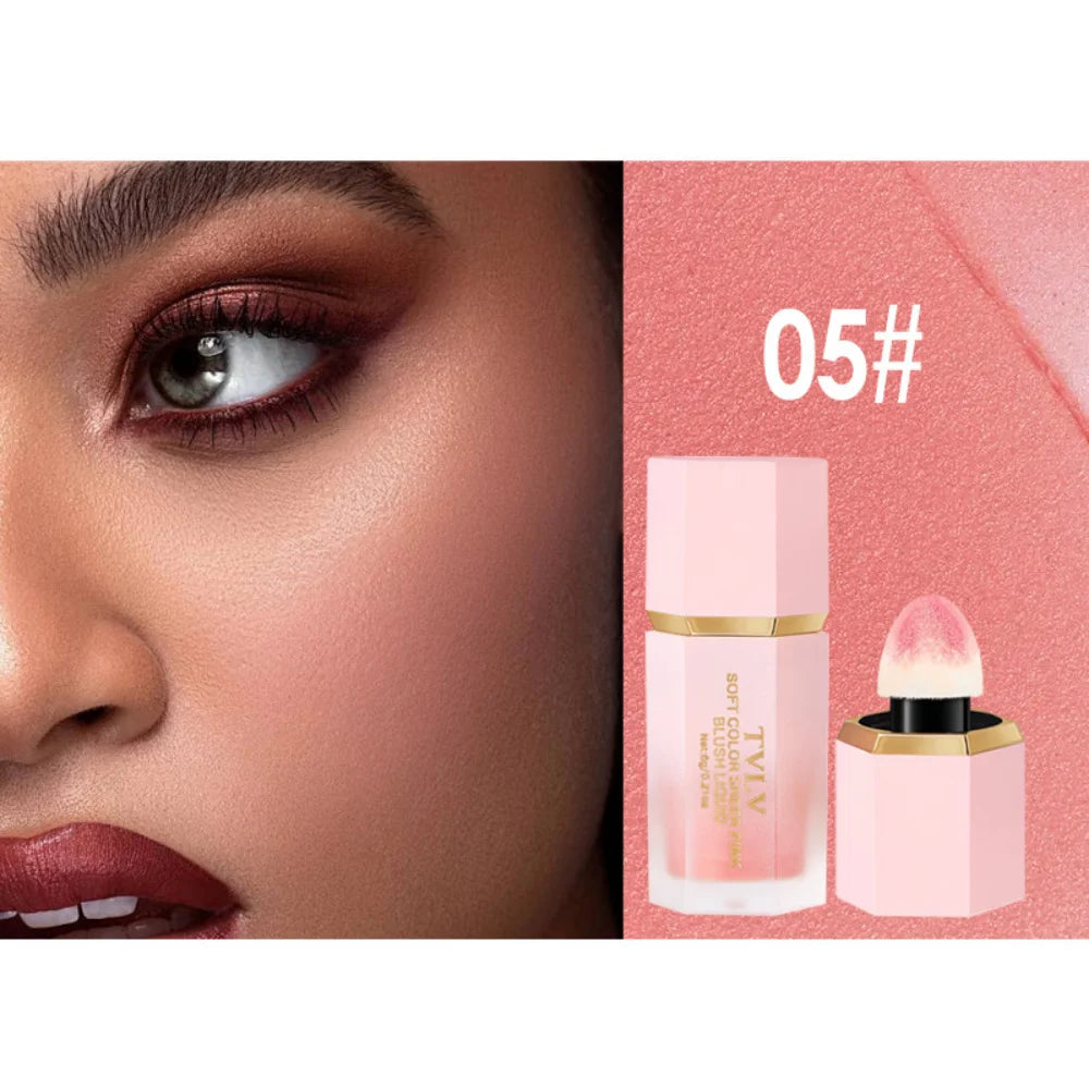 TVLV Velvet Liquid Blush Matte Sponge Head Blusher Natural Lasting Brighten Facial Contour Blush Tint Makeup