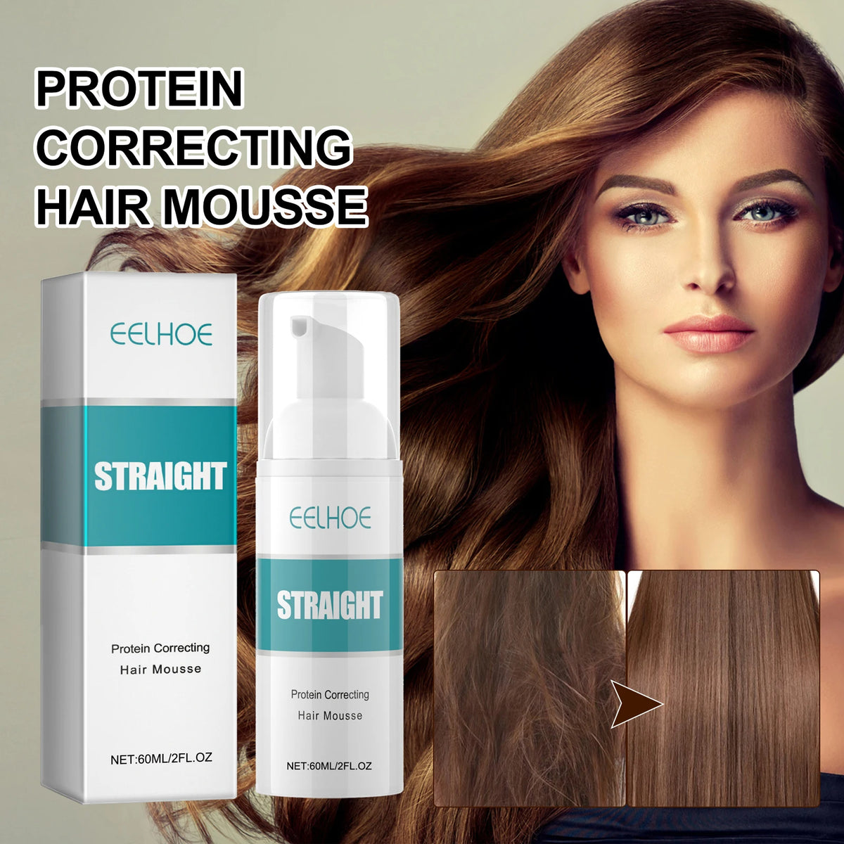 EELHOE Straight Hair Styling Mousse Long Lasting Styling Reduces Hair Frizz Repair Damaged Hair Treatment Cream 60ML