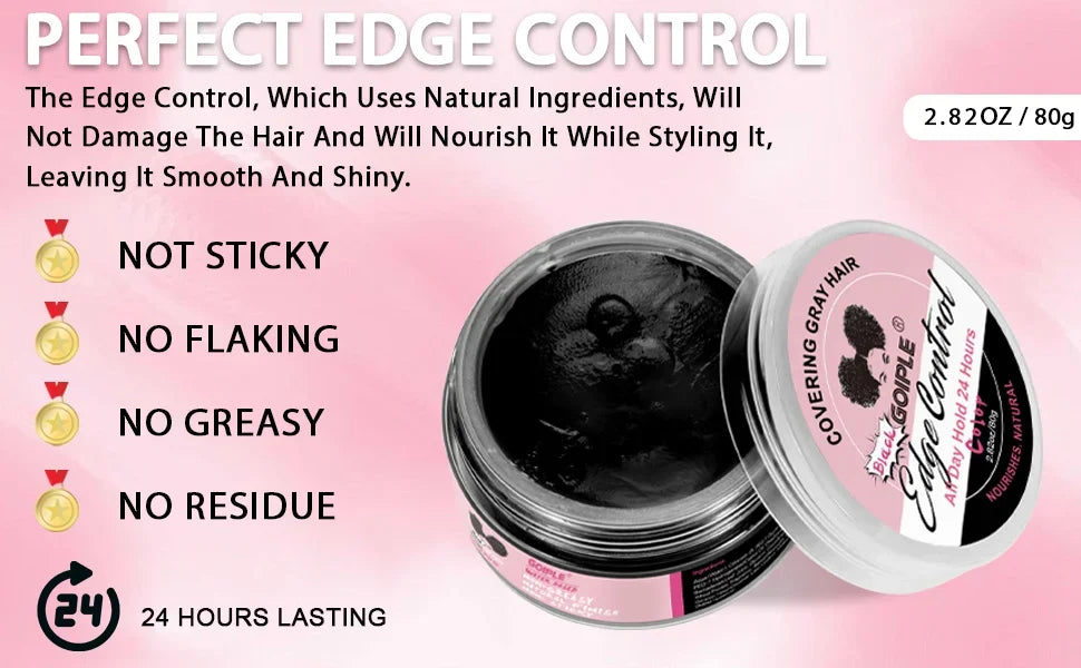 GOIPLE Edge Control Gel for Covering Gray Hair Filling In Thin Areas Black Styling Wax Strong Hold Broken Hair Finishing Pomade