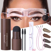 Eyebrow Stamp Stencil Kit Brown Black Brow Powder Hairline Contour Long-Lasting Waterproof Eyebrow Makeup Brow Shape with 12 PCS