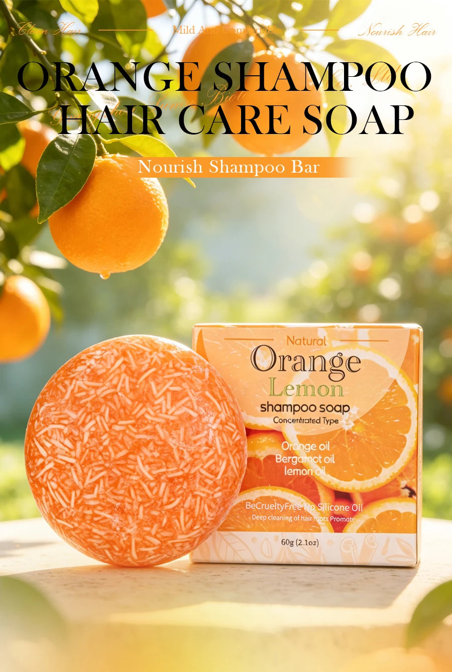 60g Natural XF Organic Sweet Orange Extract Shampoo Bar Moisturizing Strong Cleaning Solid Shampoo