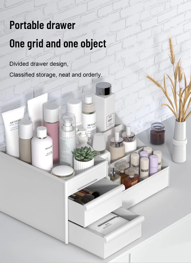 White New Drawer Makeup Storage Box Dormitory Finishing Plastic Shelf Cosmetics Skin Care Dressing Table Desktop