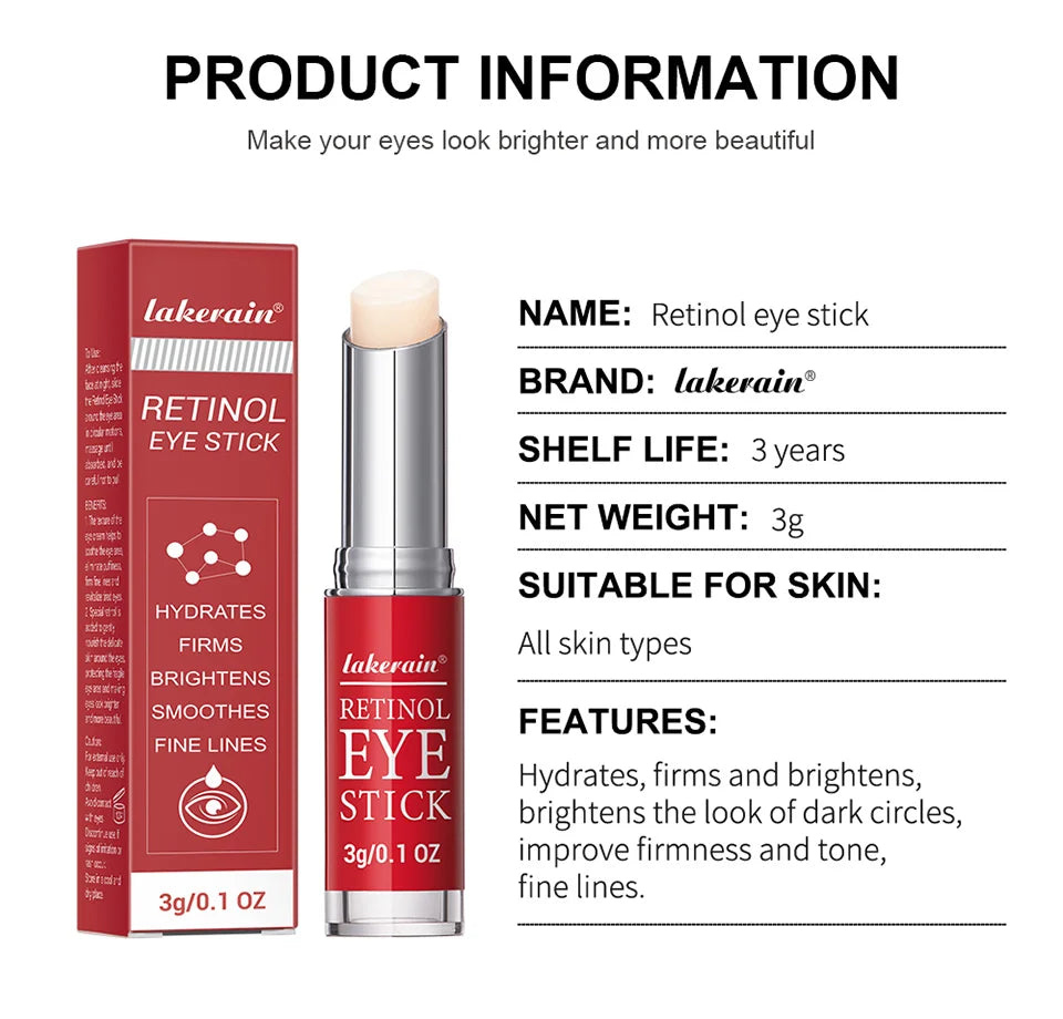 Lakerain Retinol Eye Cream Stick Moisturizing, firming Removing Eye Bags Lightening Lines And Smoothing Dark Circles Eye Cream