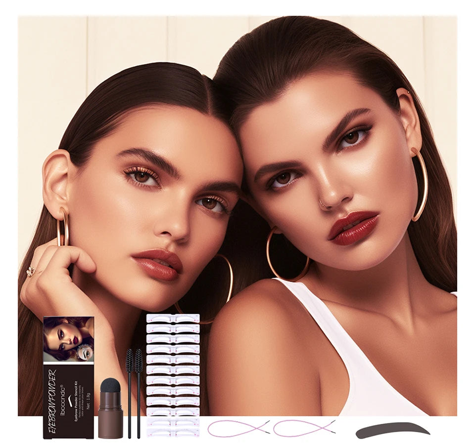Complete Professional Makeup Brushes Eyebrow Powder Stencil Kit Waterproof Long Lasting Eyebrow Enhancers Brow Powder Stamp 1.8g