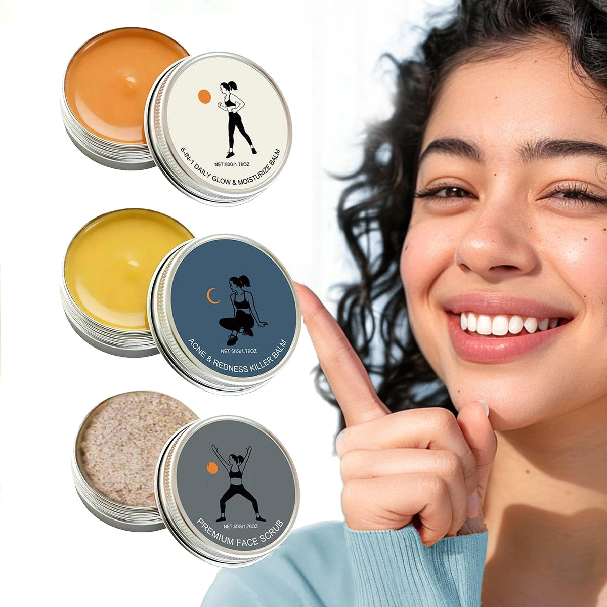 6-in-1 Daily Glow & Moisturize Day Balm, Night Balm & Face Scrub Reduces Acne & Redness, Moisturizing & Repairing Skin Care 50g