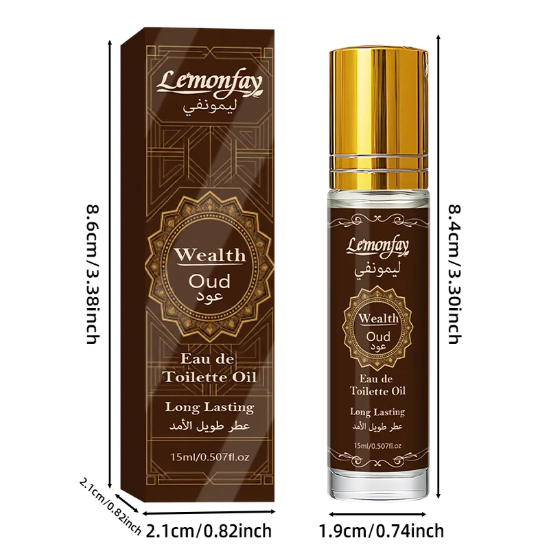 LEMONFAY Wealth Oud Roll On Perfume Oil 15ml Arabic Oud Scent Long Lasting Portable Travel Unisex Fragrance Oil