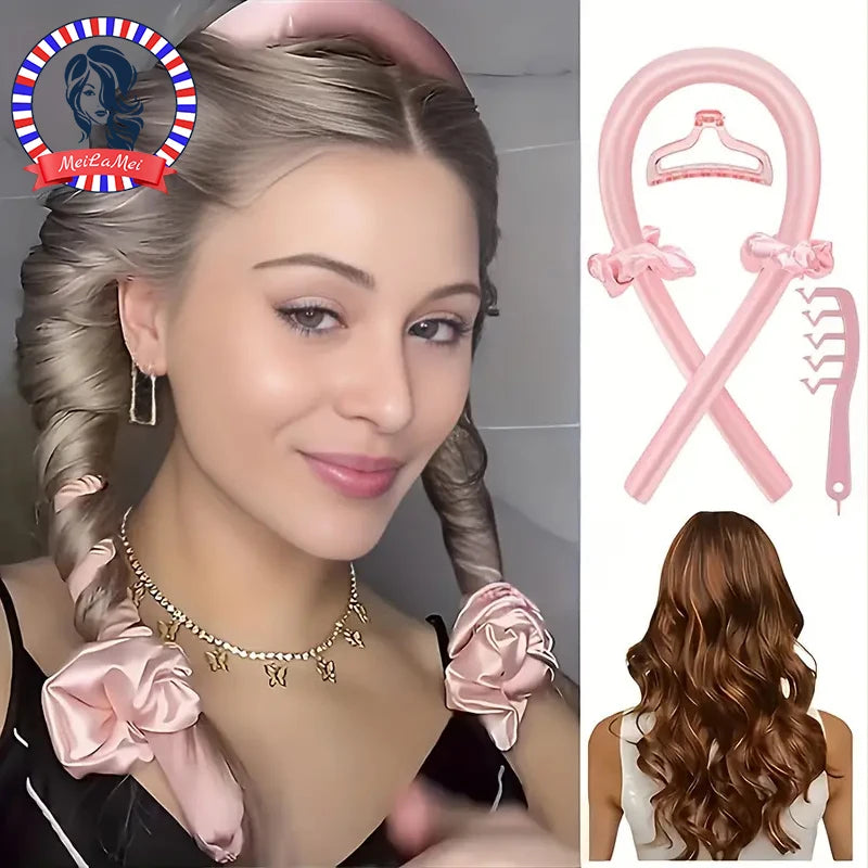 5pcs Styling Set 4-in-1 Heatless Curling Set Hair Stick Headbands Clips Wide Toothed Hair Comb for DIY Styling