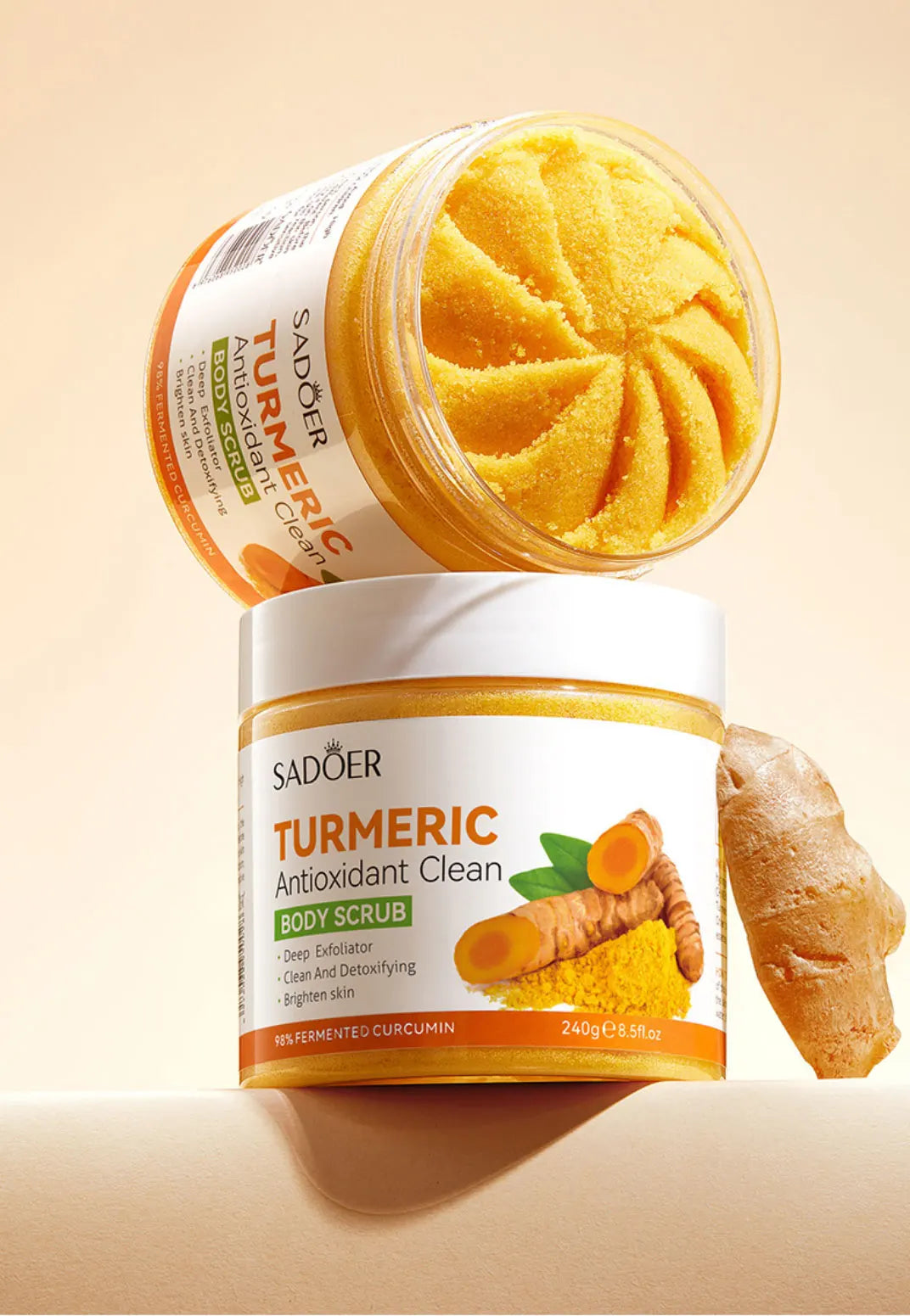 240g Turmeric Body Scrub, Antioxidant, Deep Exfoliating, Cleanses, Brightens, And Smooths Skin
