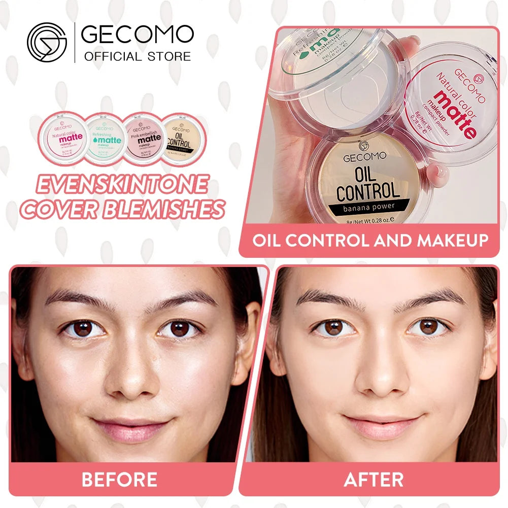 GECOMO Mattifying Compact Powder 12H Long Last Oil Control Silky Matt Makeup Setting Powder Translucent For All Skin Tones