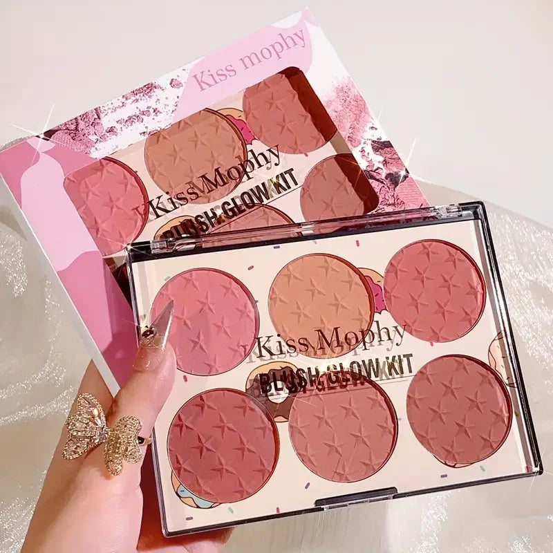 6-color blush palette, matte effect, natural long-lasting, high pigment, daily multi-color makeup set