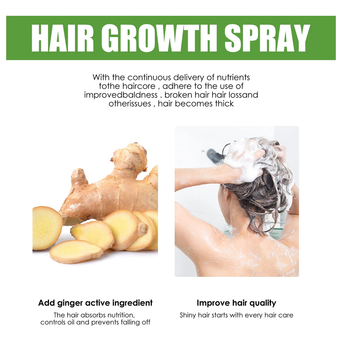 Hair Growth Spray Ginger Massage Scalp Damaged Treatment Solution Nourish Roots Fast Grow Anti Hair Loss Serum Beauty Health