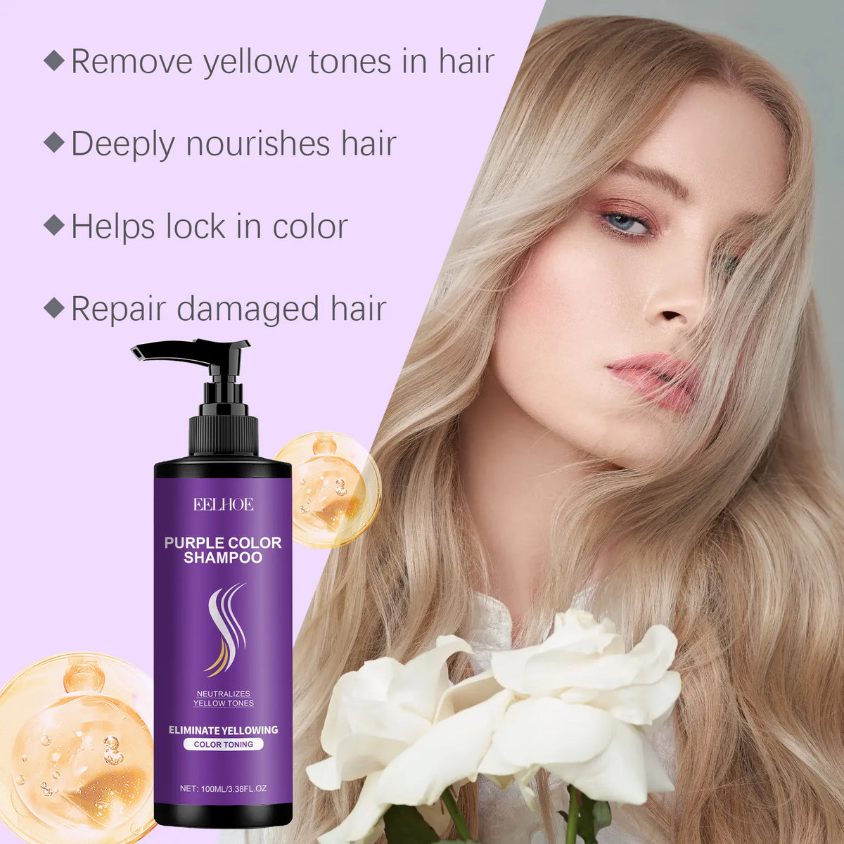 EELHOE Purple Shampoo for Blonde Hair Color Fix Fading Yellow Remedy for Gray Hair Cover After Professional Hair Bleach Shampoo