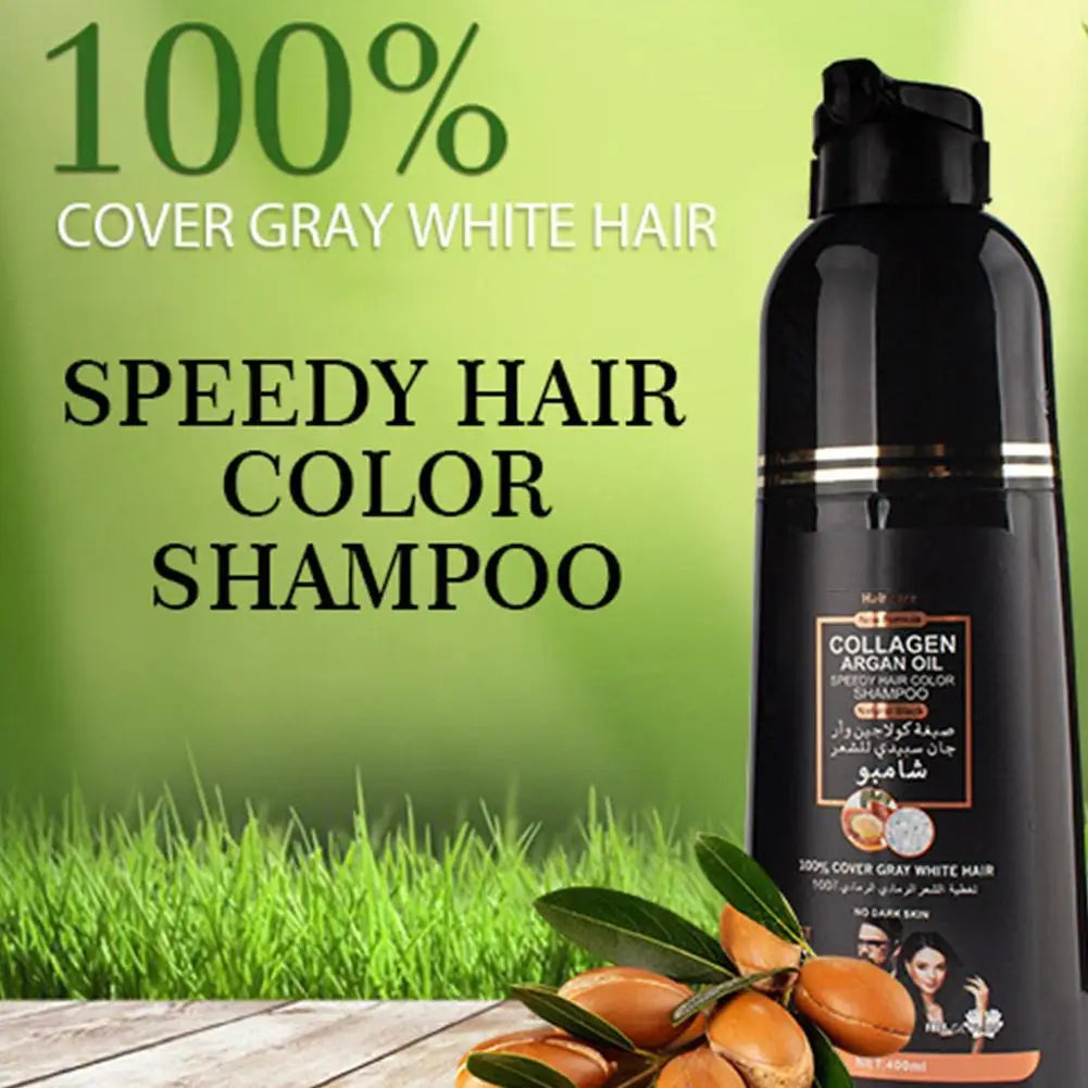 3-in-1 Collagen Argan Oil Shampoo Long-Lasting Black Hair Dye Shampoo for Men Women Nourishes Colors Gray Hair, 400/420ml