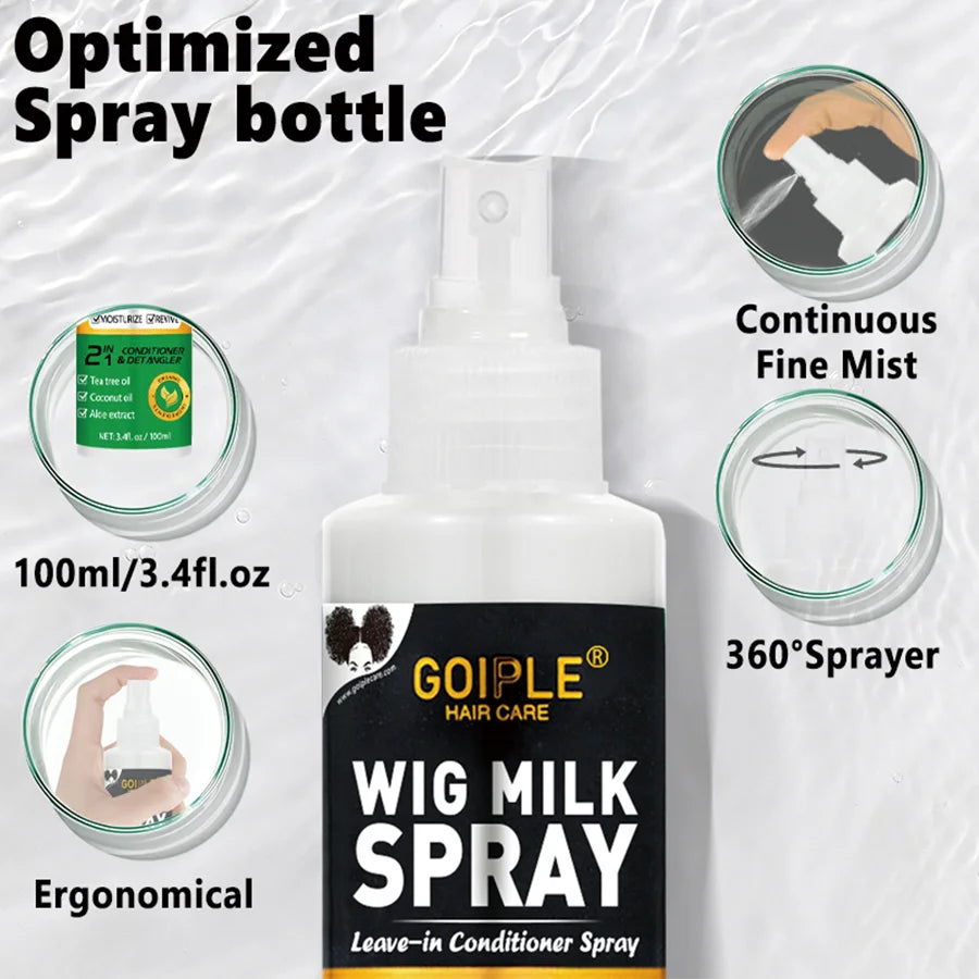 GOIPLE 100ml 2 In 1 Professional Wig Milk Spray Leave In Conditioner Heat Protection Mist Moisturizes Hair Care Product