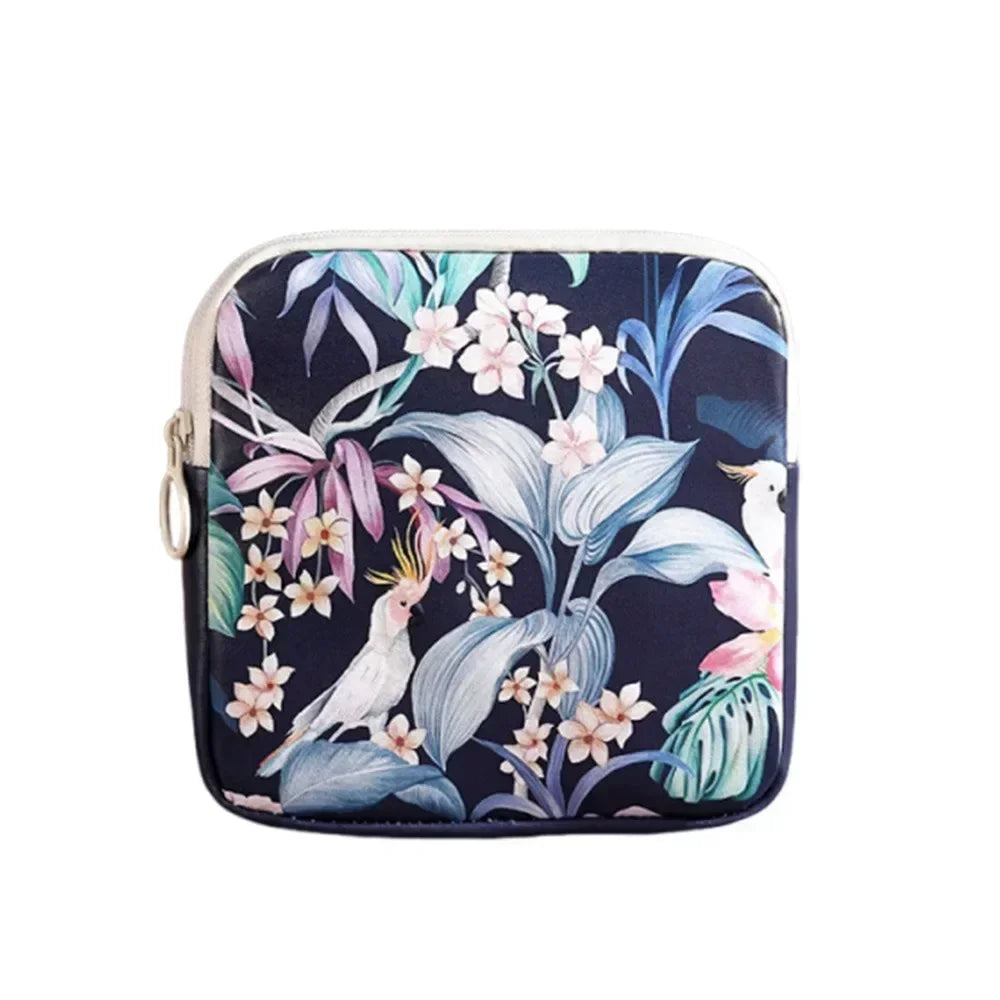 Creative PVC Sanitary Pads Bag Fashion Floral Print Large Capacity Multipurpose Coin Purse Portable Cosmetic Storage Bag