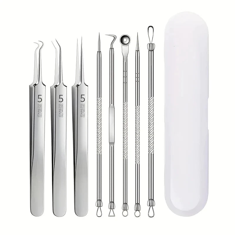 Stainless Steel Blackhead Remover Kit 3 5 8-Piece Professional Pimple Popper Set For Acne Blemish Extraction