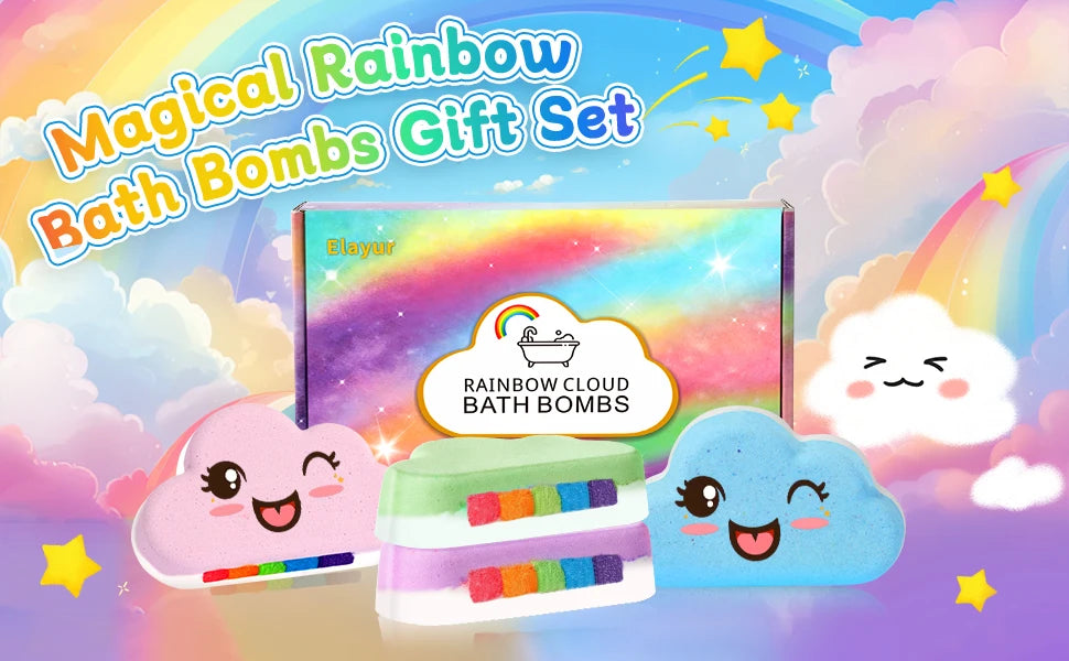 Rainbow Bath Bombs for Kids, Handmade 4 Pcs Kids Bath Bombs Gift Set for Girls Teens Toddler Rainbow Bubble Fizzy