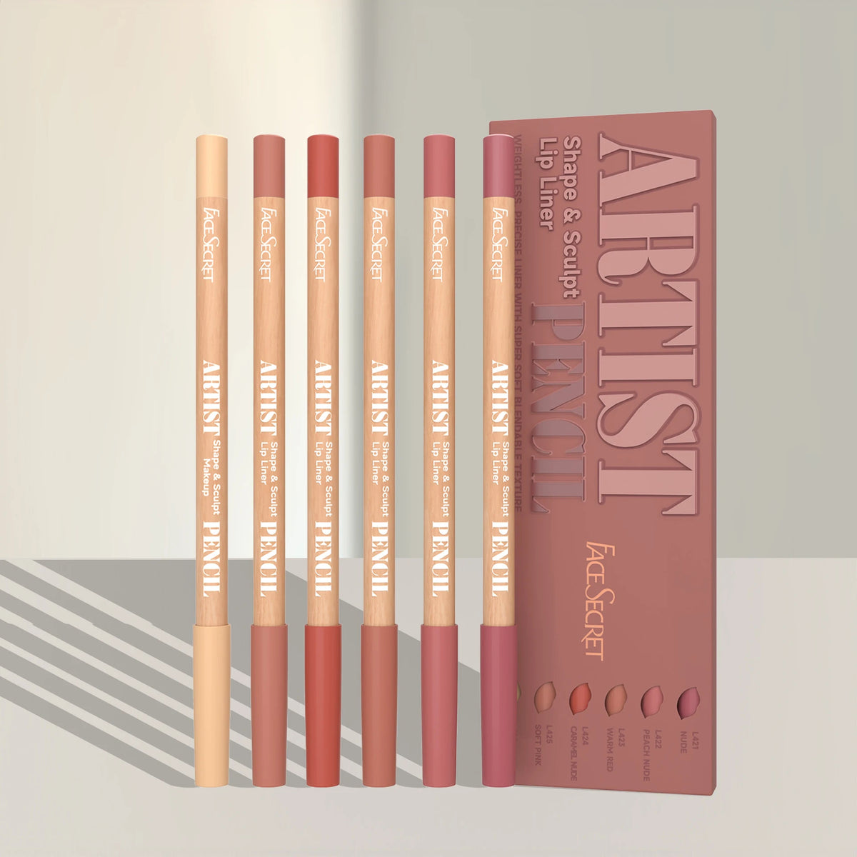 Face Secret Artist Shape Sculpt Lip Liner Pencil Set, Weightless Precise Liner with Super Soft Blendable Texture Matte Soft