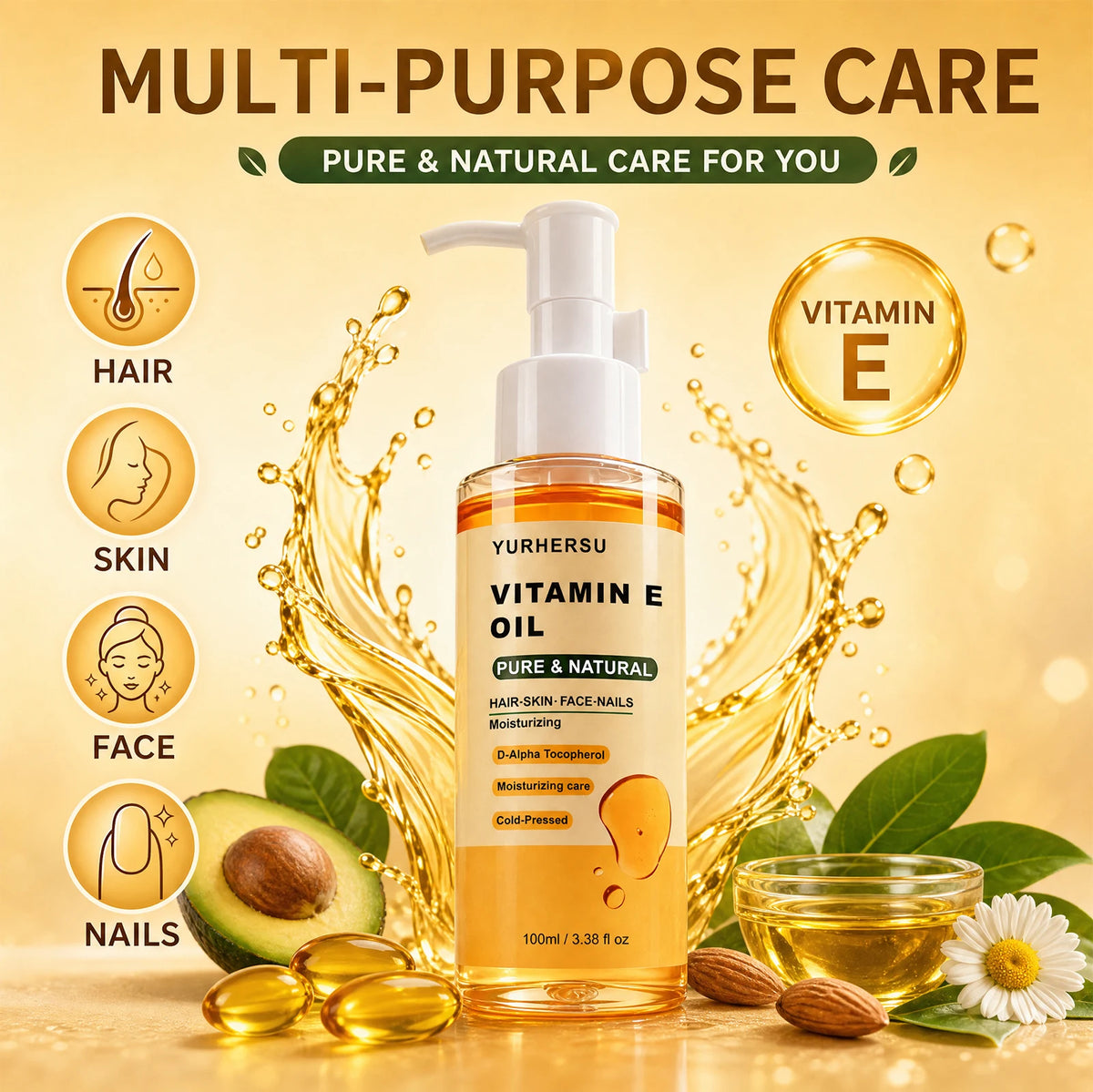 Vitamin E shower oil，Hydrating Body Oil with Vitamin E，Daily Hydrating Bath Care for Soft and Smooth Skin