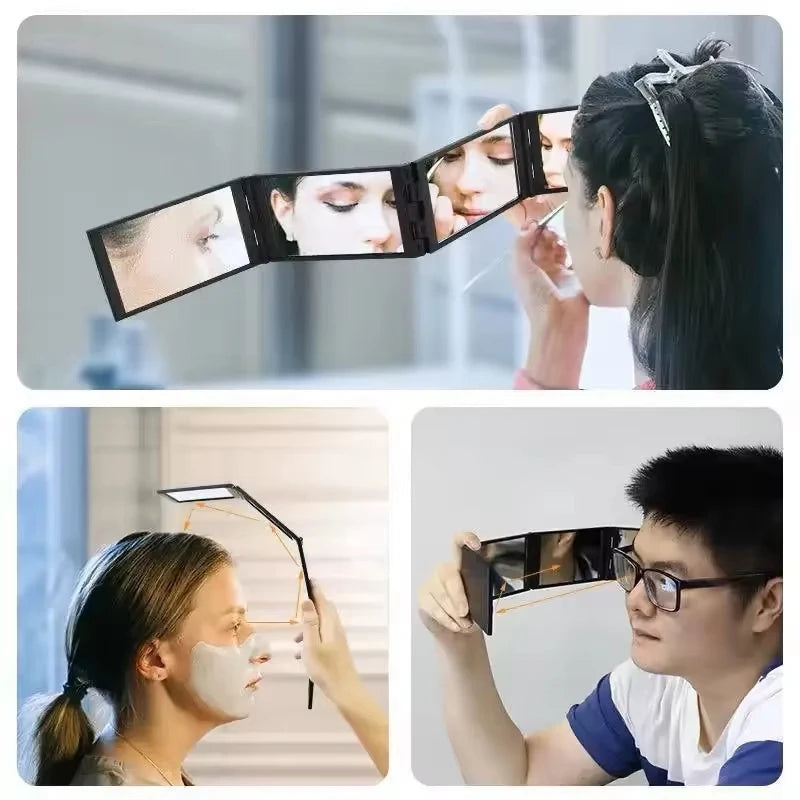 4-Way 360° Foldable Makeup Mirror, Portable Handheld Desktop Stand For Self Hair Cutting & Grooming