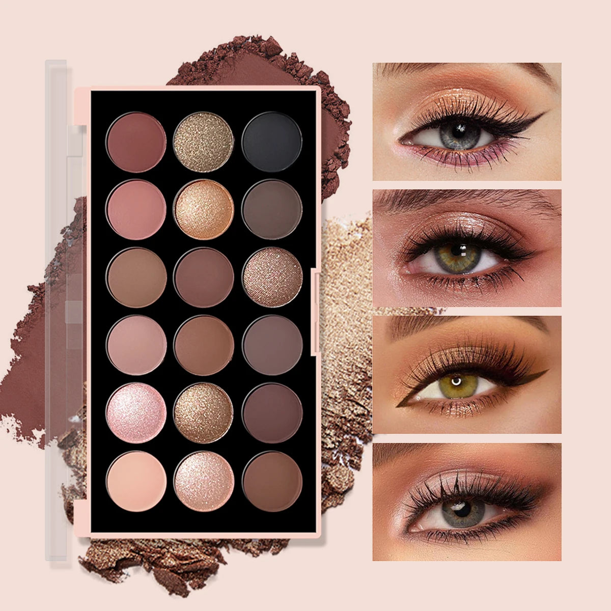 18-Color Eyeshadow Palette – Pearlescent, Matte, Fine Shimmer, Glitter, Earth Tones, Long-Lasting, High-Performance