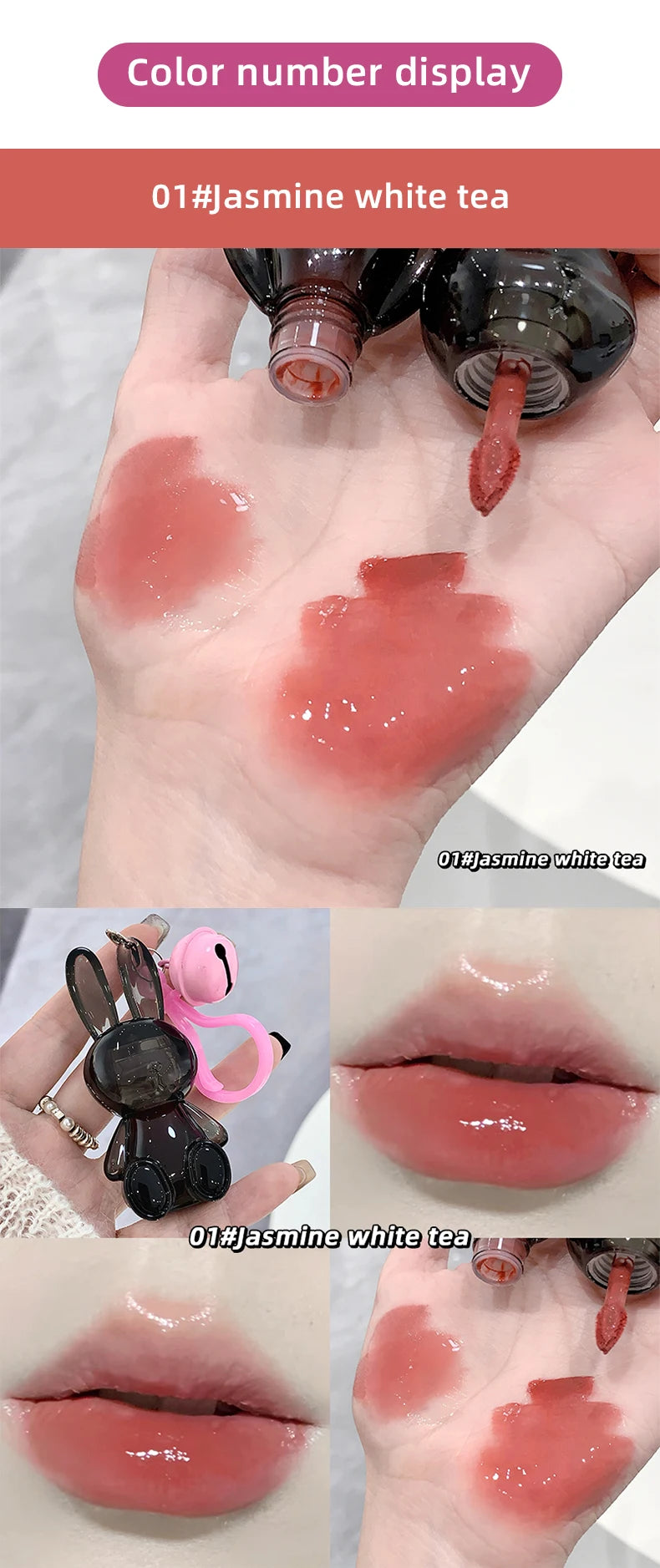 Gege Bear Pink Rabbit Velvet Matte Lip Cream Black Rabbit Water light lip glaze matte mirror pendant lipstick lip gloss