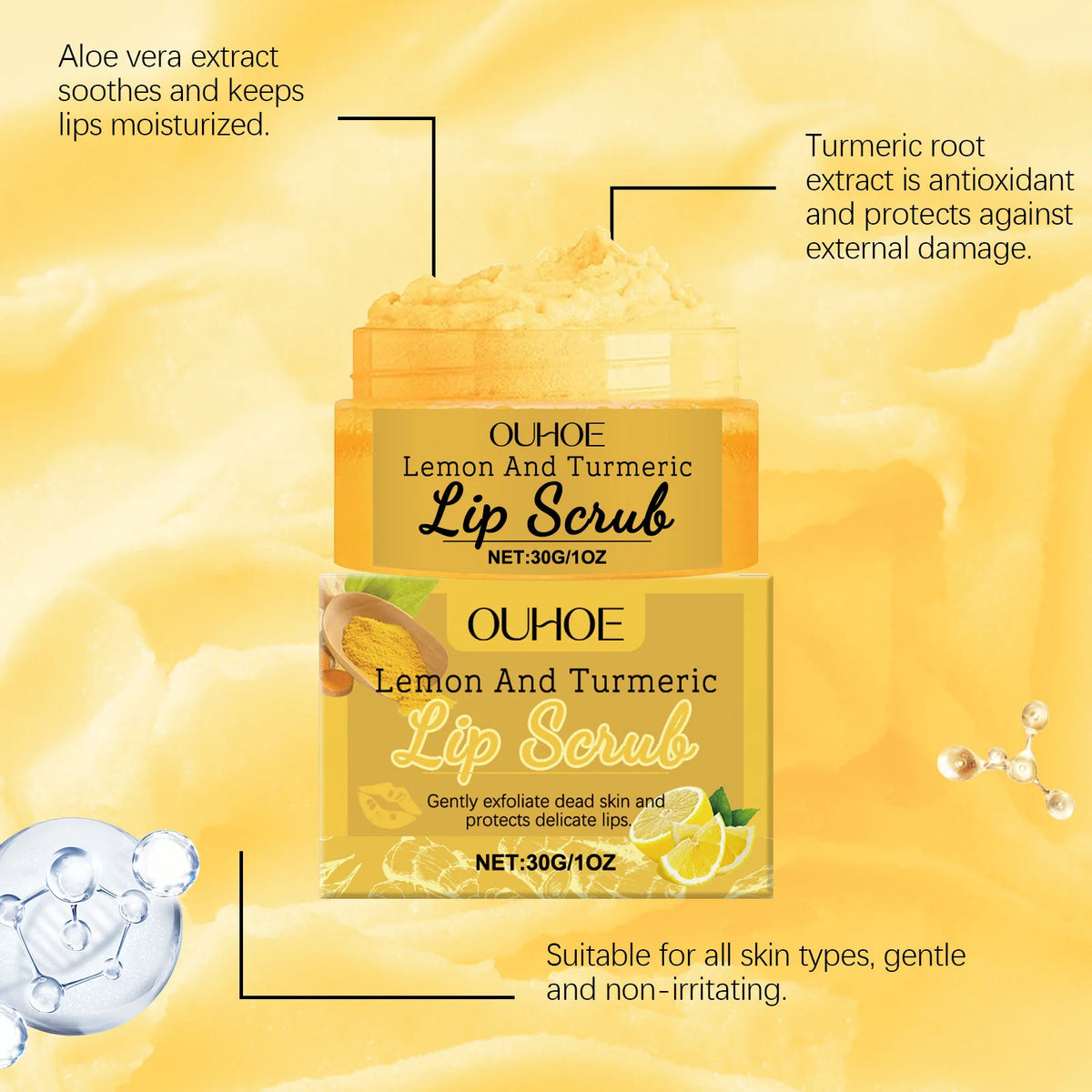 Turmeric Lemon Lip Scrub Exfoliating Remove Dead Skin Reduce Fine Lines Prevent Dry Nourishing Hydrating Anti Cracked Lip Scrub