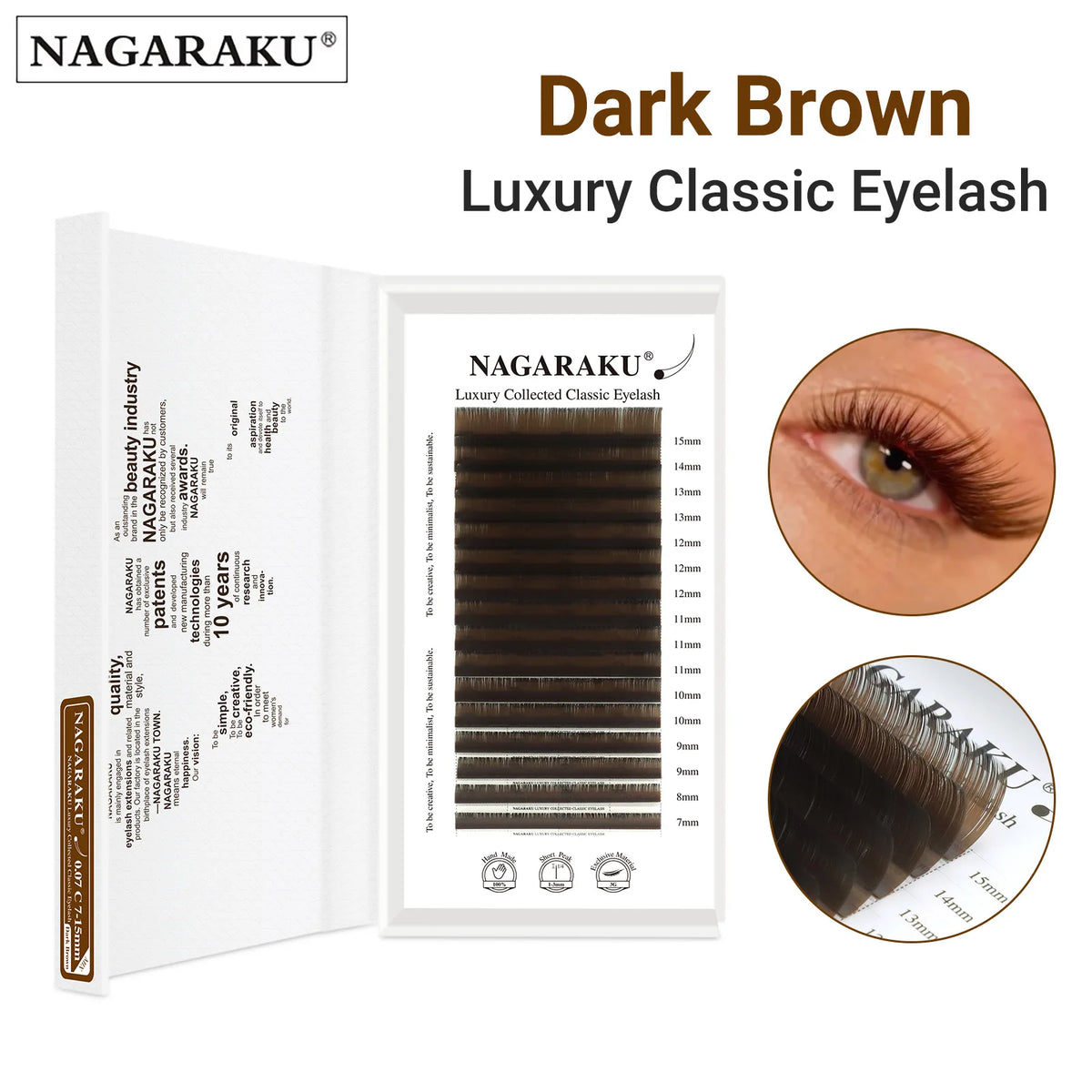 NAGARAKU Luxury Classic Eyelash Matte Black Dark Brown 100% Hand Made 3rd Classic Eyelash 16rows Individual Soft Natural