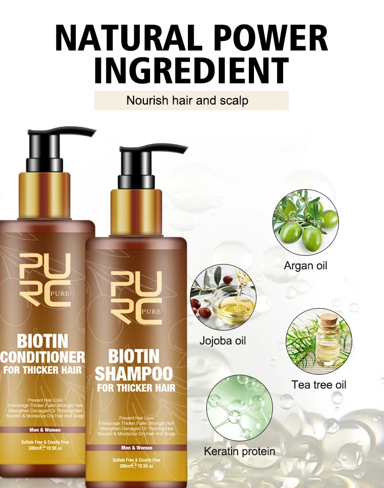 PURC Biotin Hair Shampoo Conditioner for Men Women Scalp Cleaning Hair Root Nourish Oil Smoothing Hair Mask Care Products Set