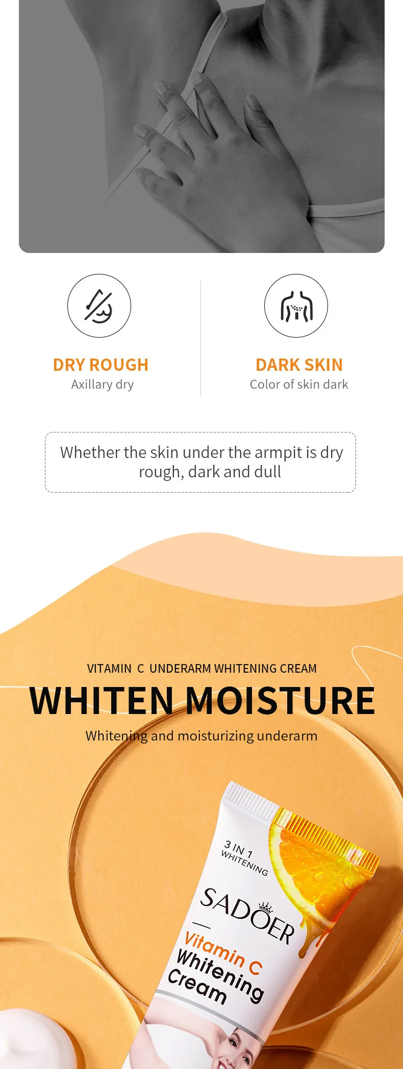 SADOER Vitamin C Whitening Cream Body Armpit Nourishing Anti-aging Smooth Moisturizing Body Lotion Exfoliating Creams Skin Care
