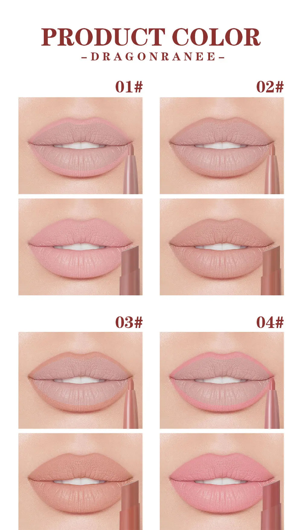 Waterproof Nude Matte Lip Liner Pencil Double Ended Matte Lipstick Lasting Moisturizing Rose Red Lipstick 2 in 1 Lipliner Makeup