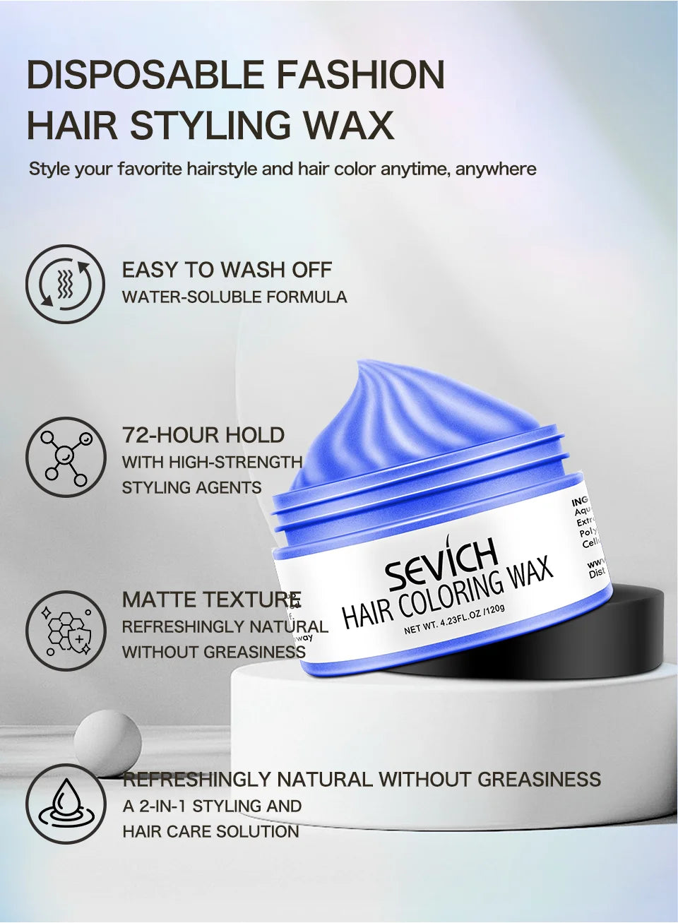 SEVICH 120g Hair Colour Wax Easy To Wash DIY Hairs Dyed Mud Dye for Eyebrow Beards Coloring Styling Temporary Hair Colour Cream