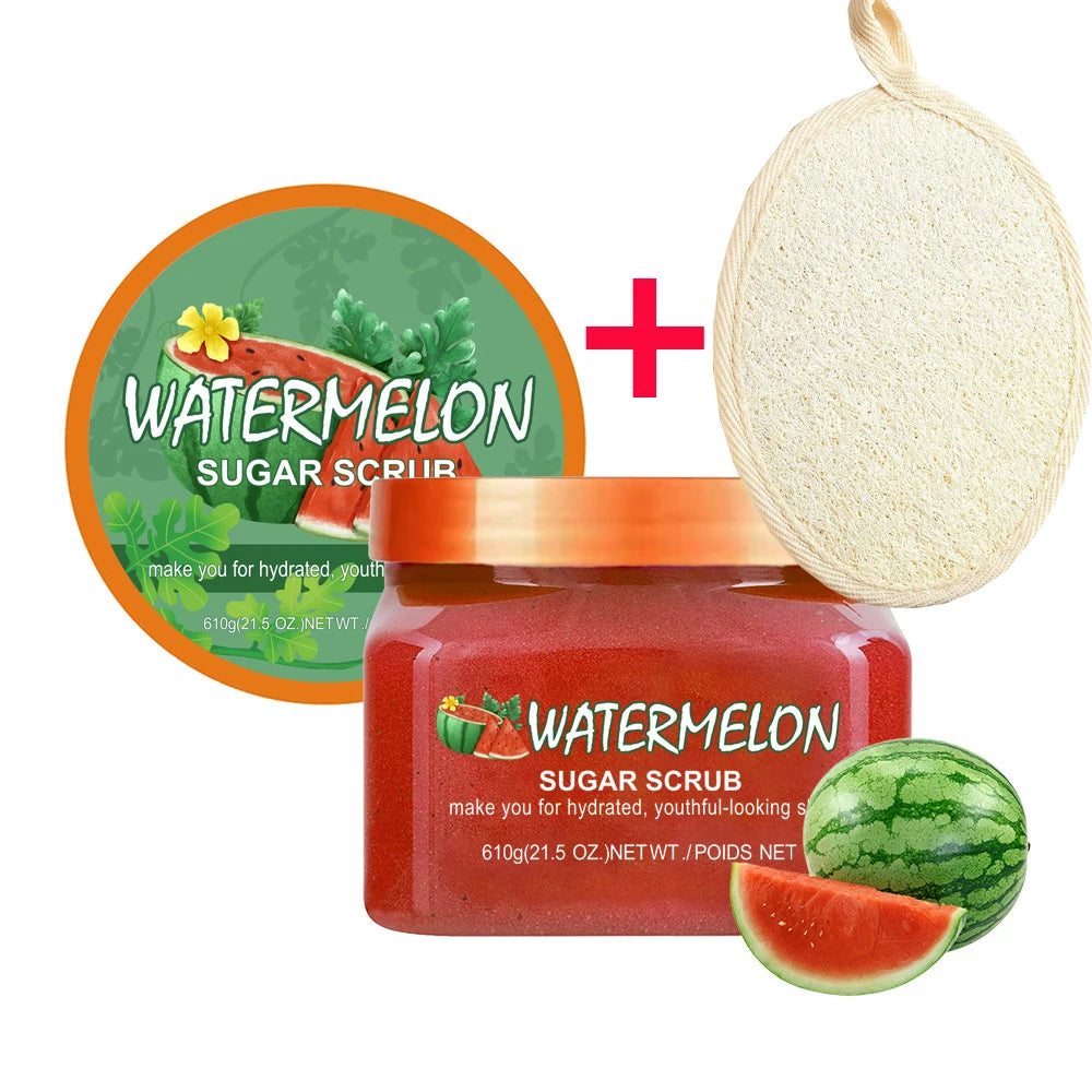 Shea Sugar Body Scrub Coconut Watermelon Rose Alpha Arbutin Hydrating And Exfoliating Scrub for Nourishing Includes Loofah Tool